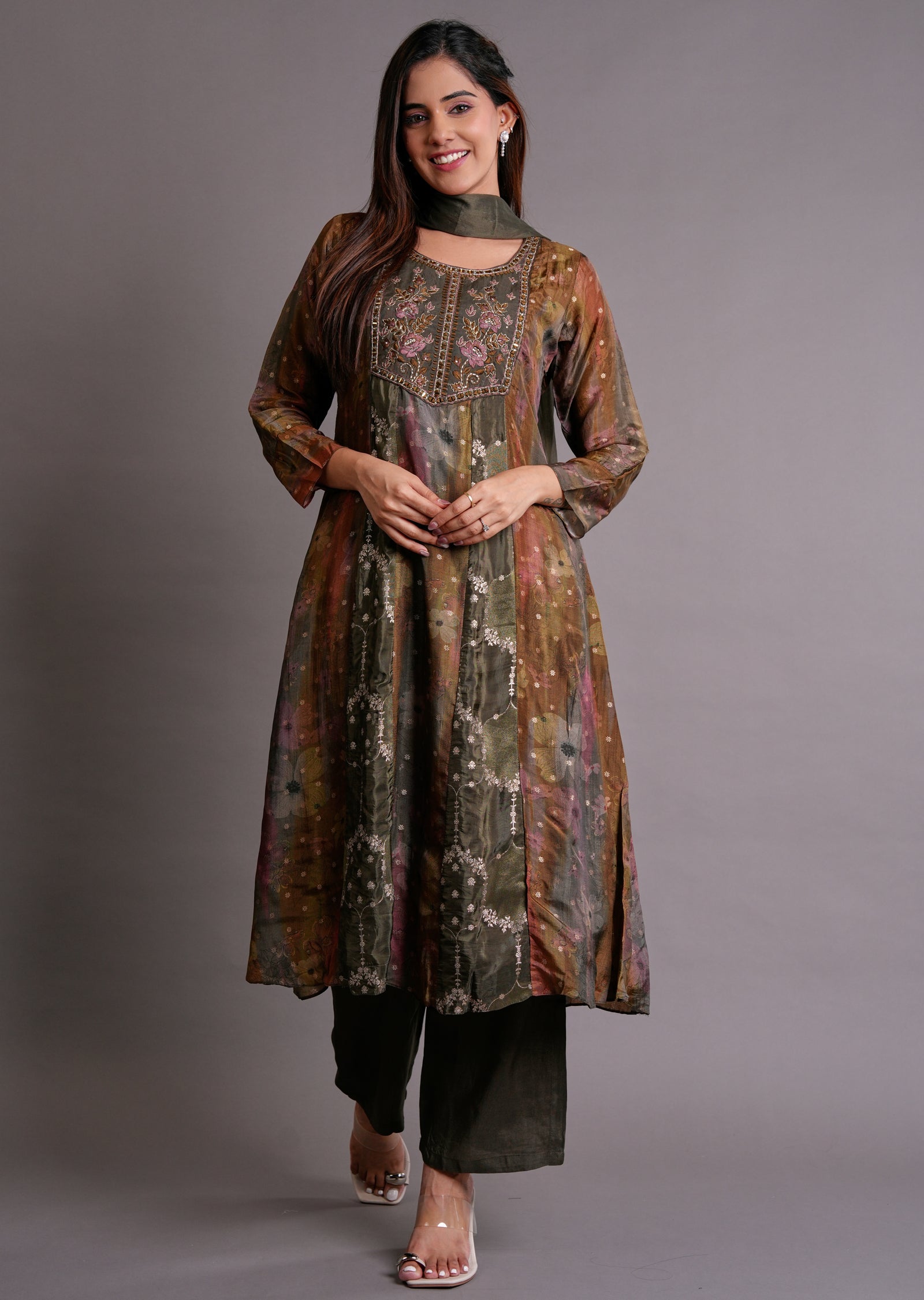 Mehendi Green Tissue Anarkali Suit