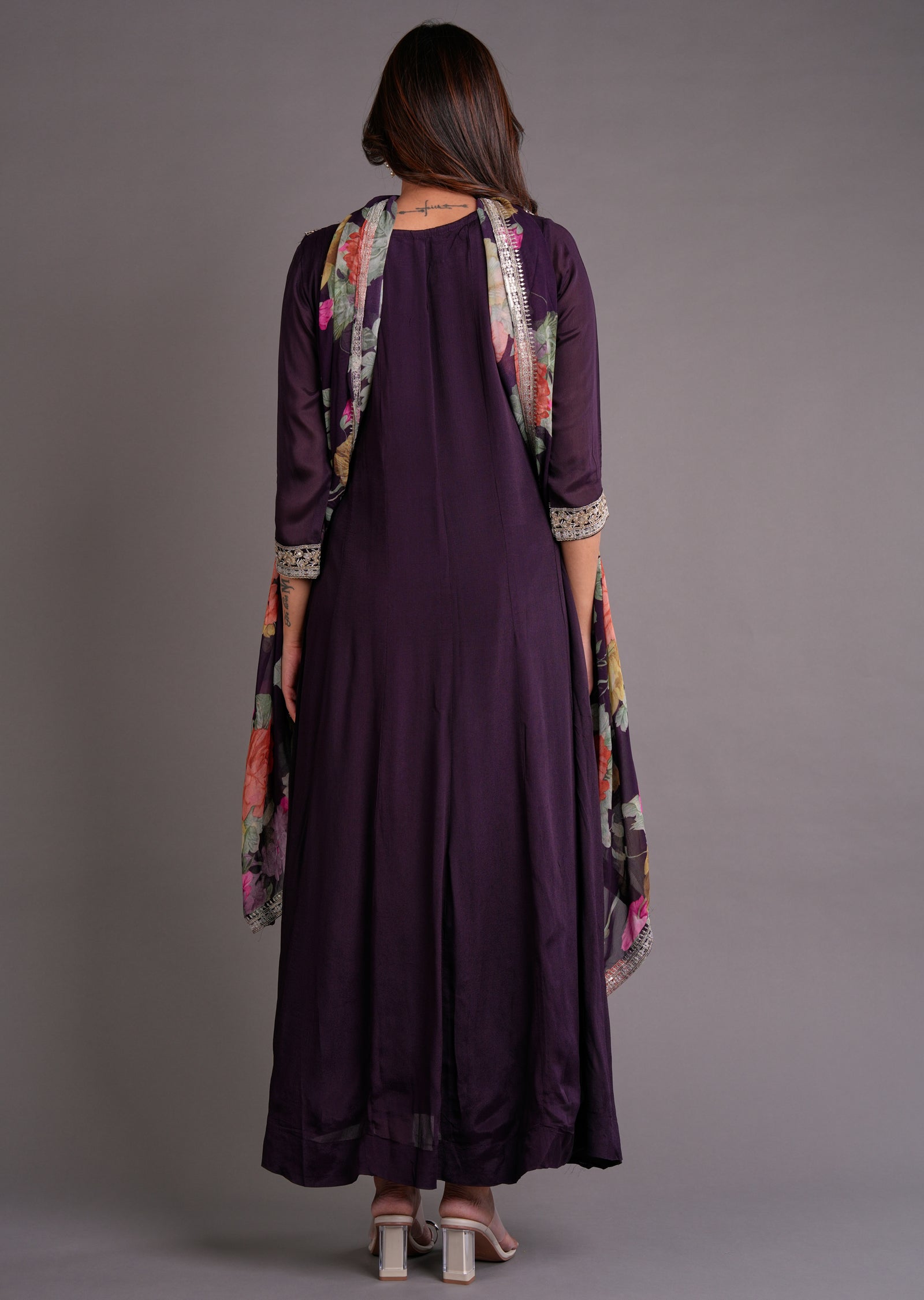 Wine Chinnon Anarkali Suit