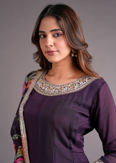 Wine Chinnon Anarkali Suit