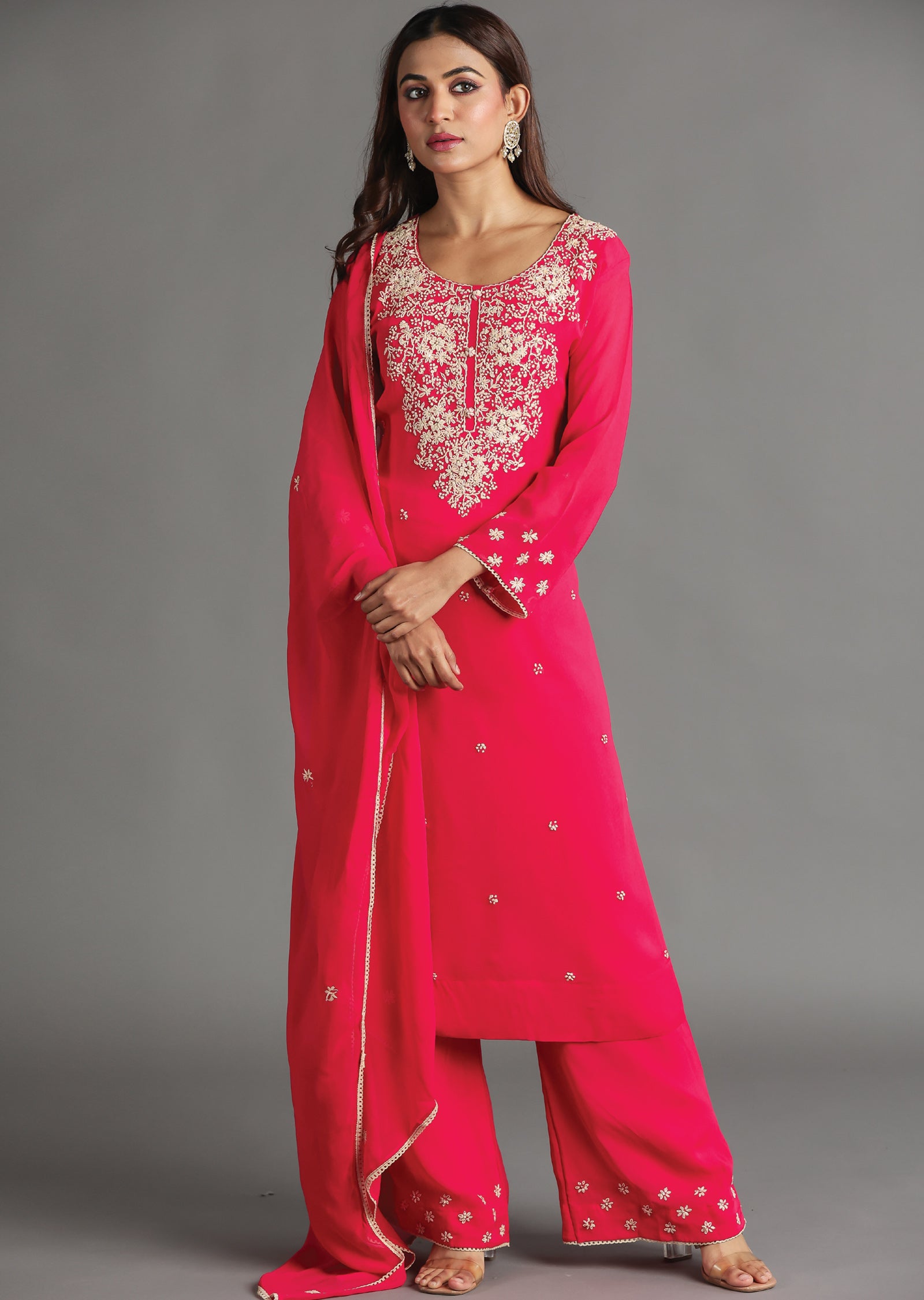 Pink Georgette Straight Cut Suit