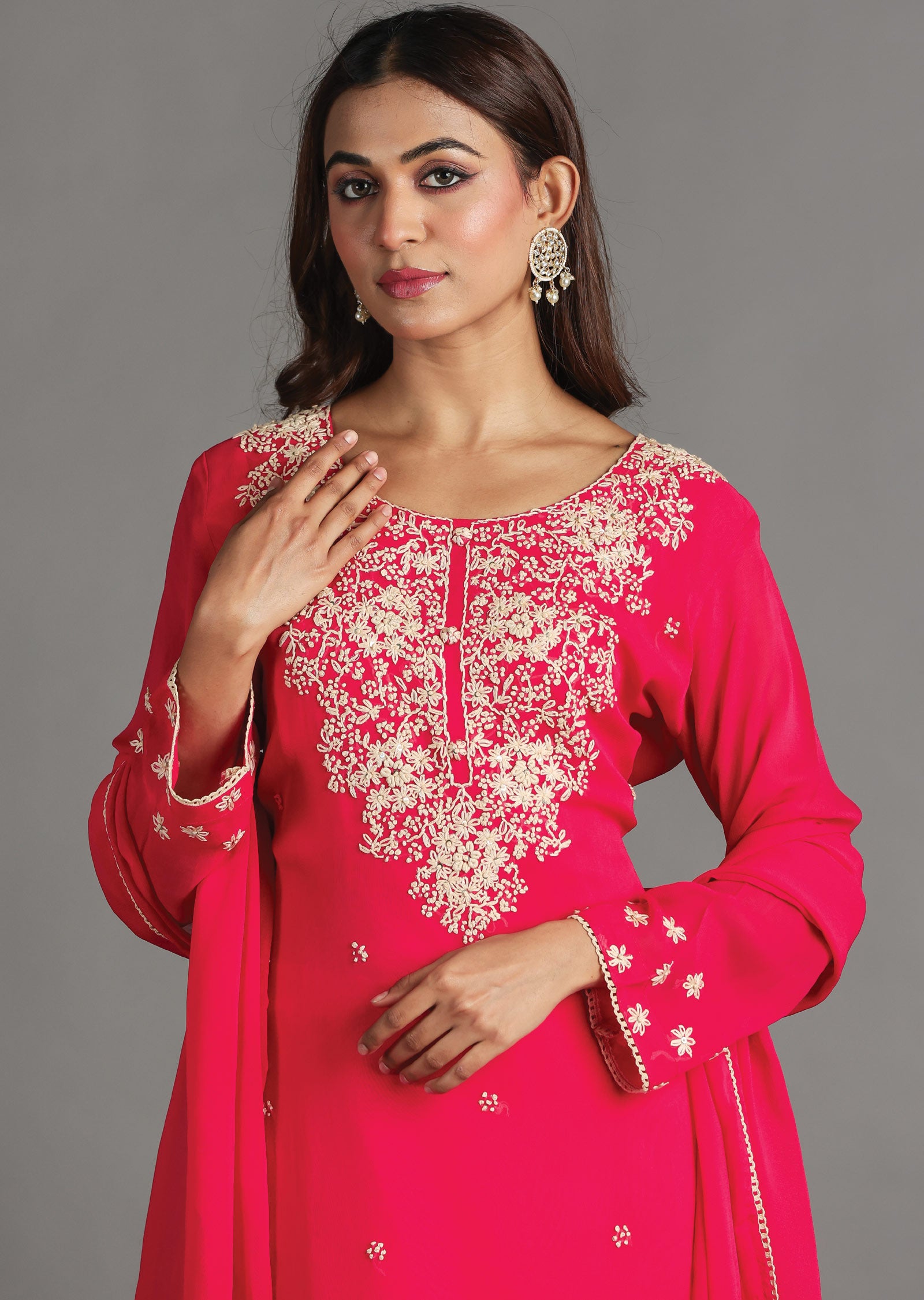 Pink Georgette Straight Cut Suit