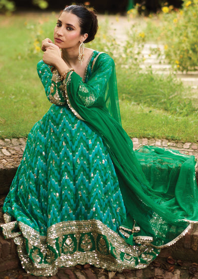 Rama Green Chinnon Anarkali Suit