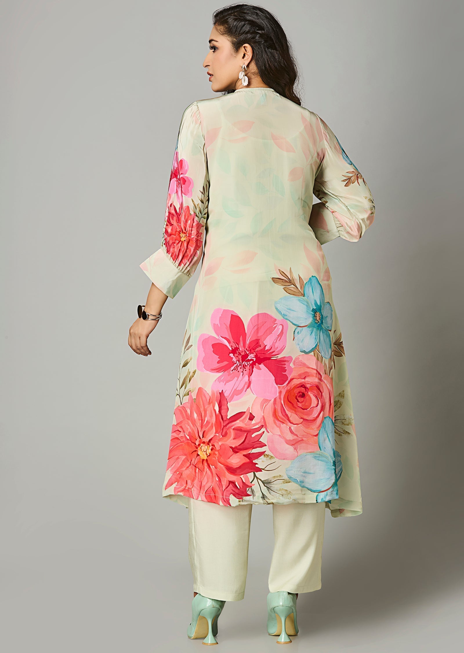 Pista Green Crepe Straight Cut Kurti Set