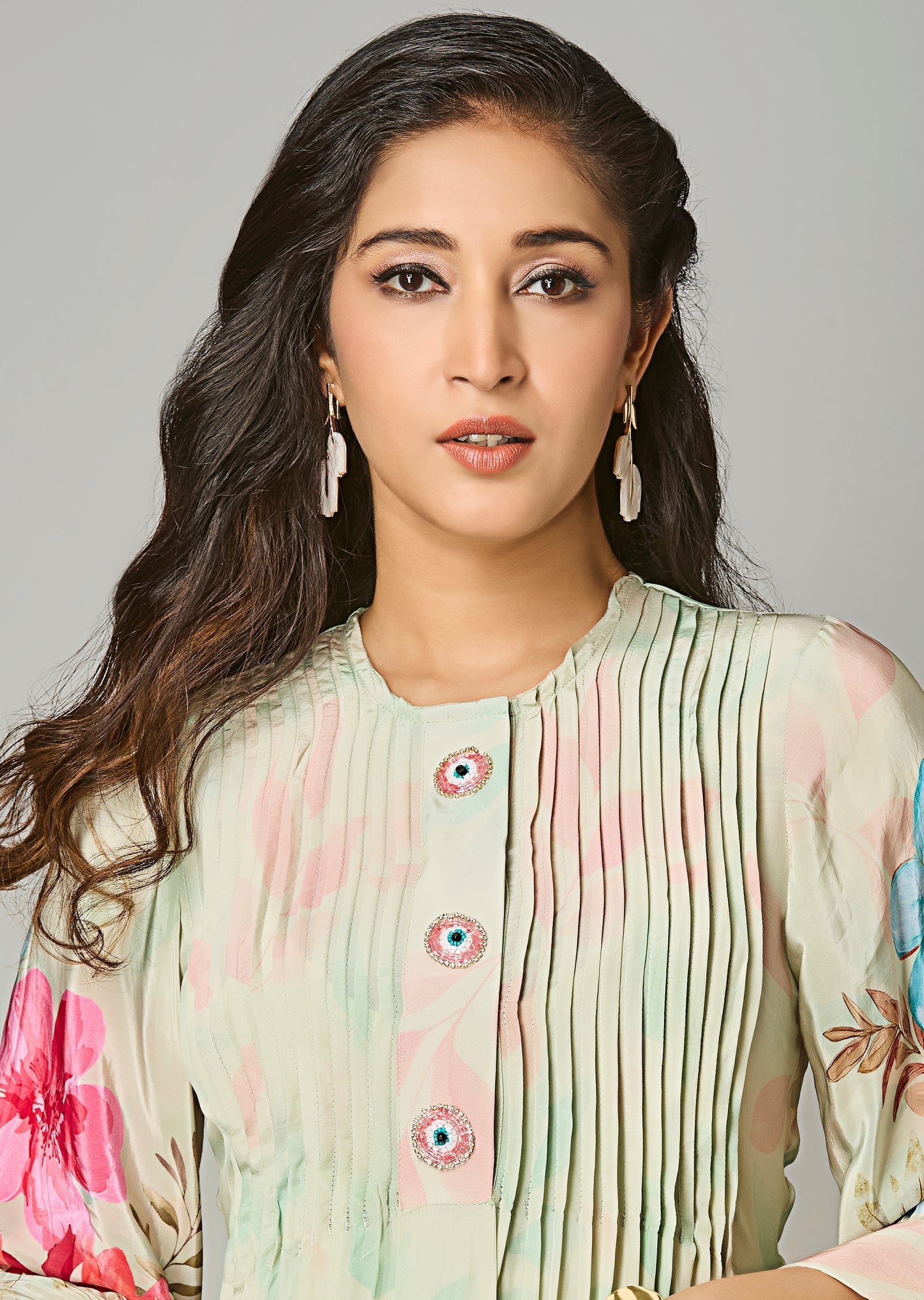 Pista Green Crepe Straight Cut Kurti Set