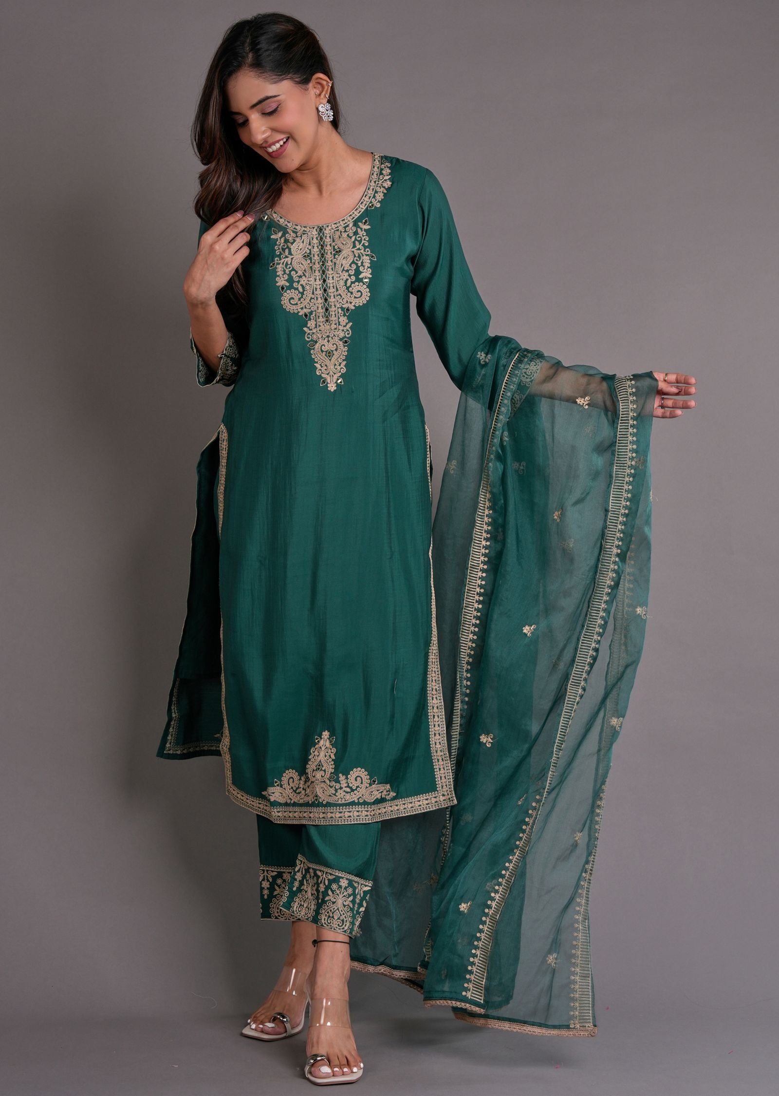 Dusty Green Russian Silk Straight Cut Suit