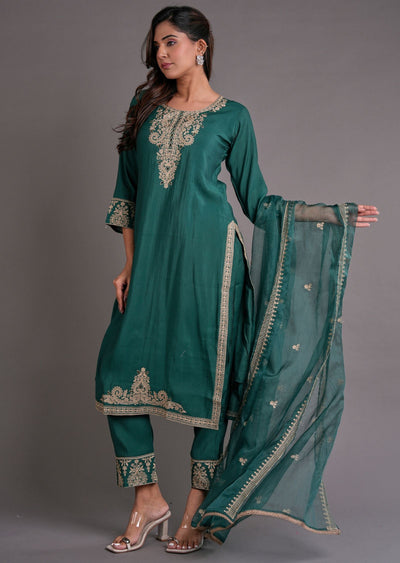 Dusty Green Russian Silk Straight Cut Suit