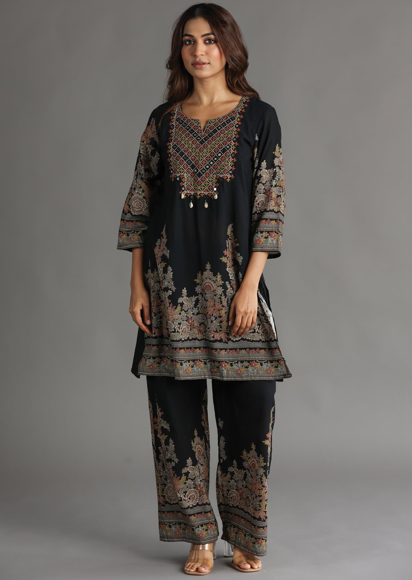 Navy Blue Cotton Straight Cut Kurti Set