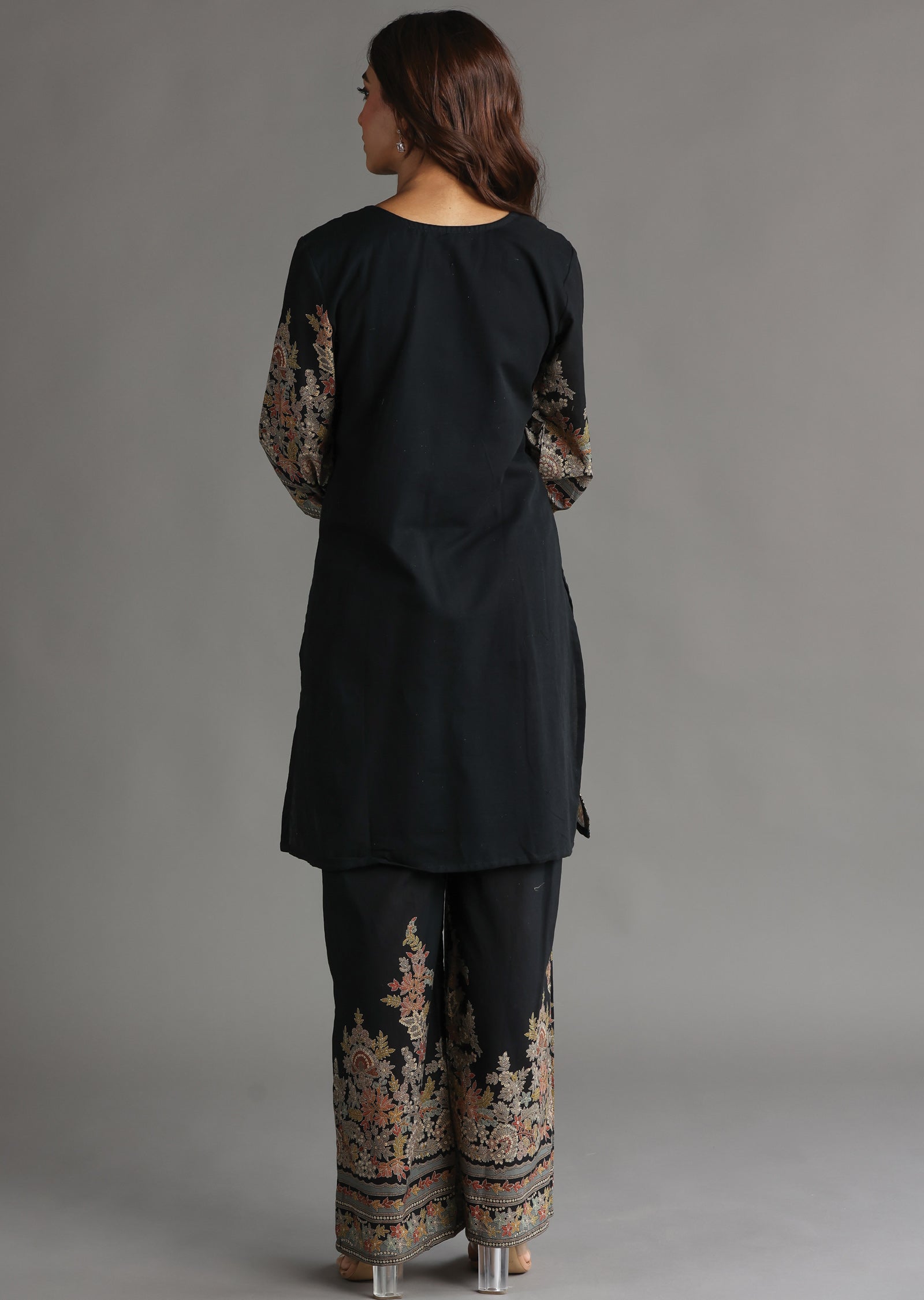 Navy Blue Cotton Straight Cut Kurti Set