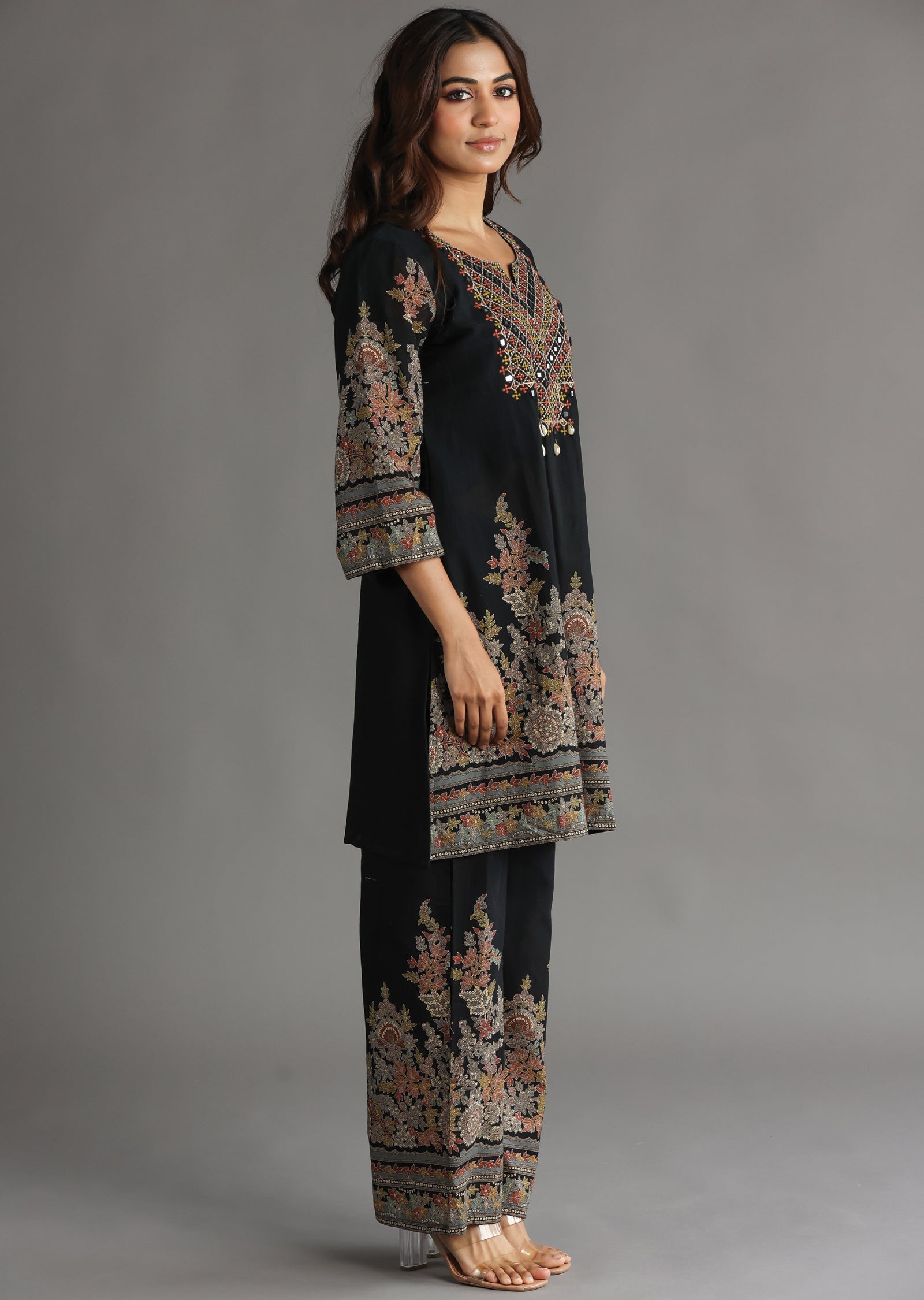 Navy Blue Cotton Straight Cut Kurti Set