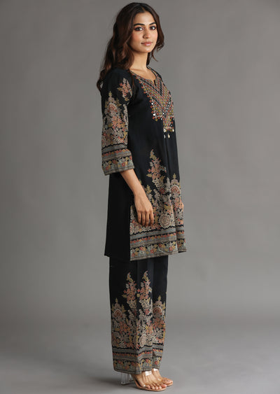 Navy Blue Cotton Straight Cut Kurti Set