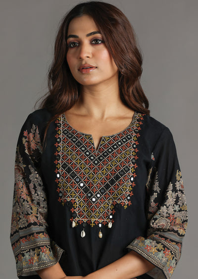 Navy Blue Cotton Straight Cut Kurti Set