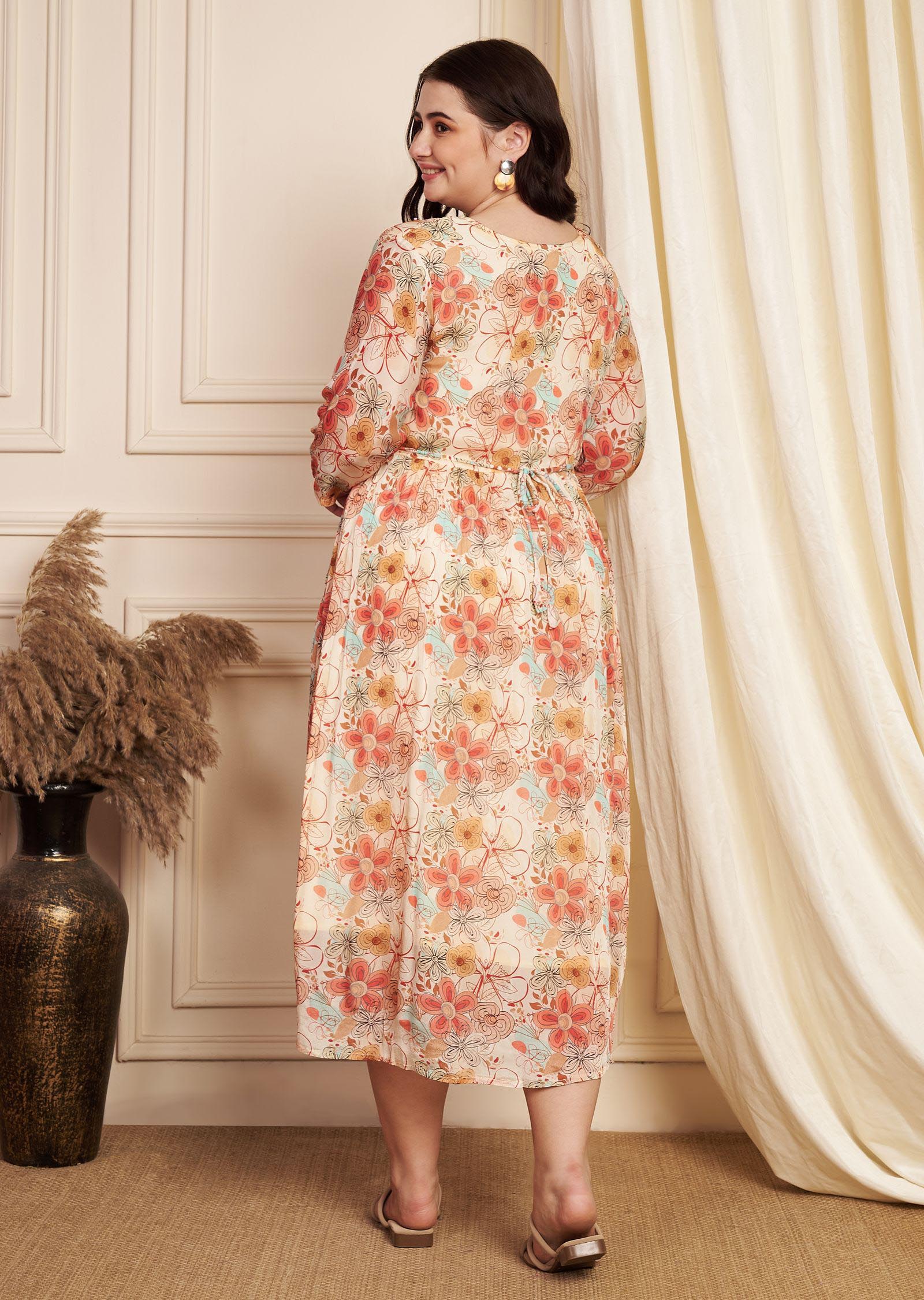 Beige Chinnon Midi Dress