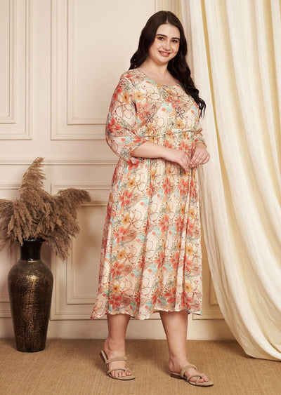 Beige Chinnon Midi Dress