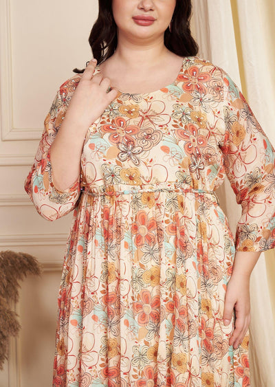 Beige Chinnon Midi Dress