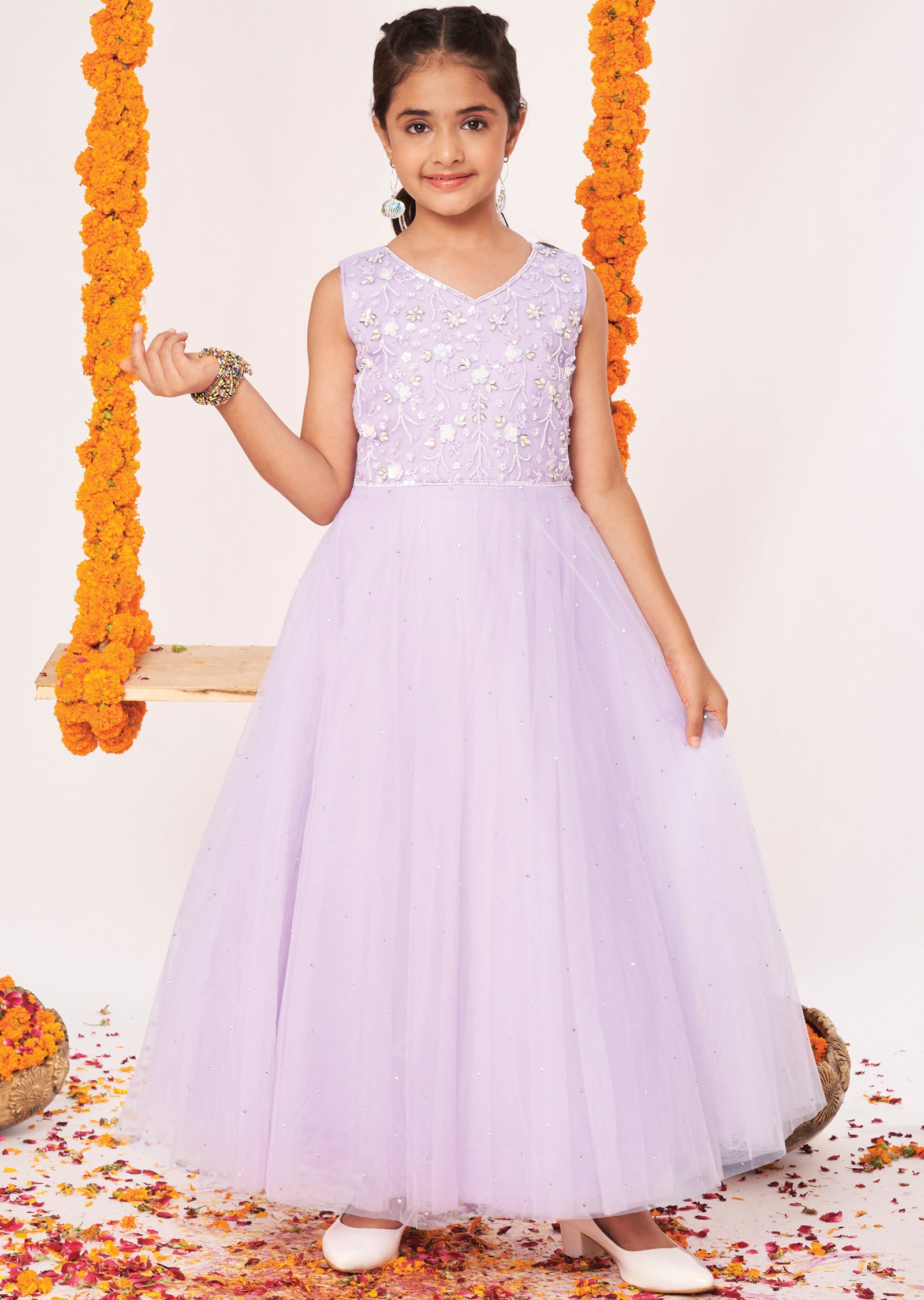 Lavender Net Ethnic Gown