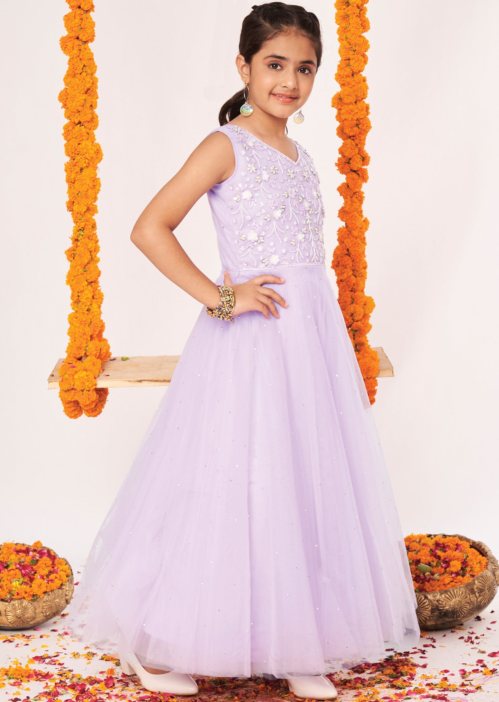 Lavender Net Ethnic Gown