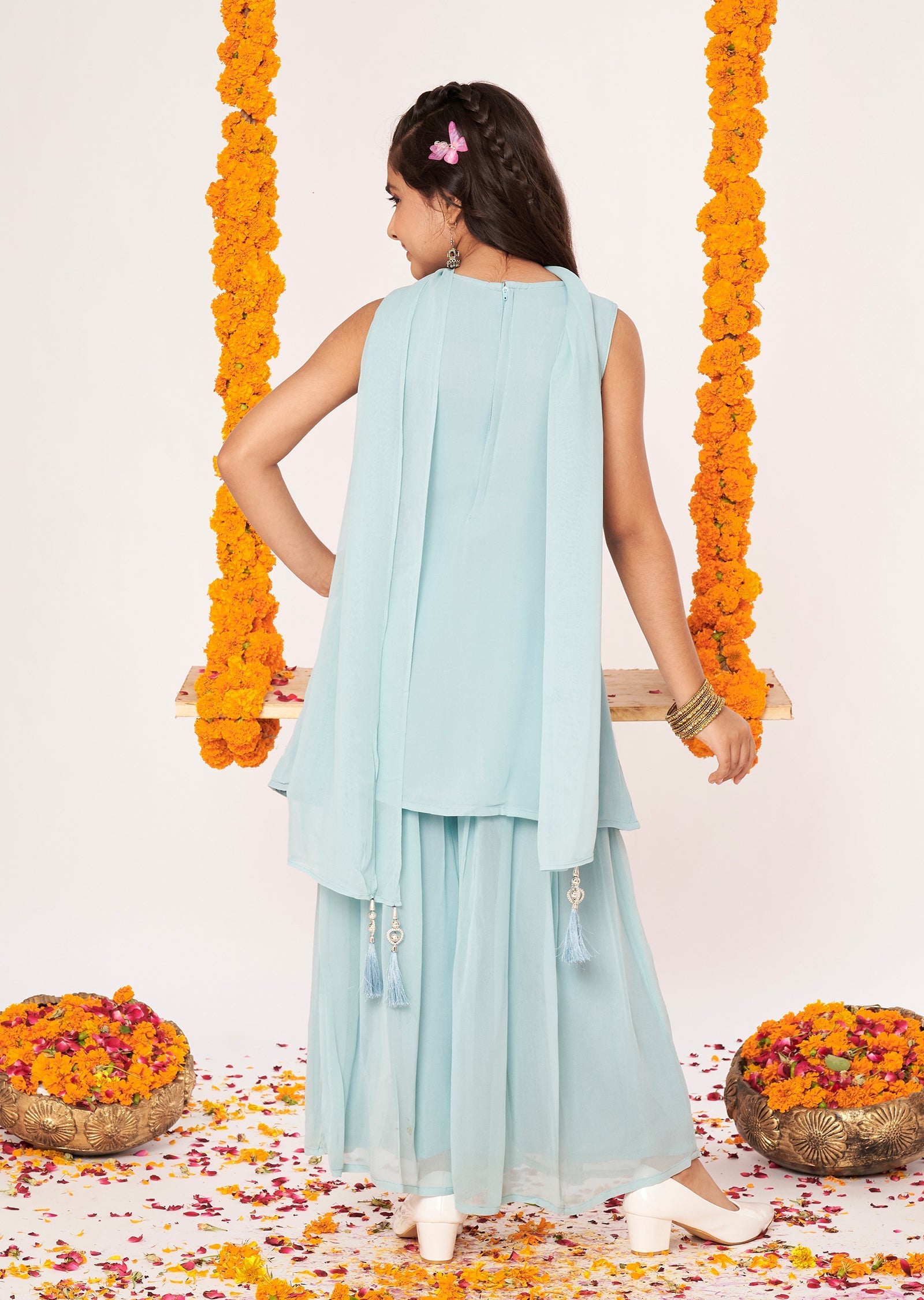 Dusty Blue Georgette Gharara Set