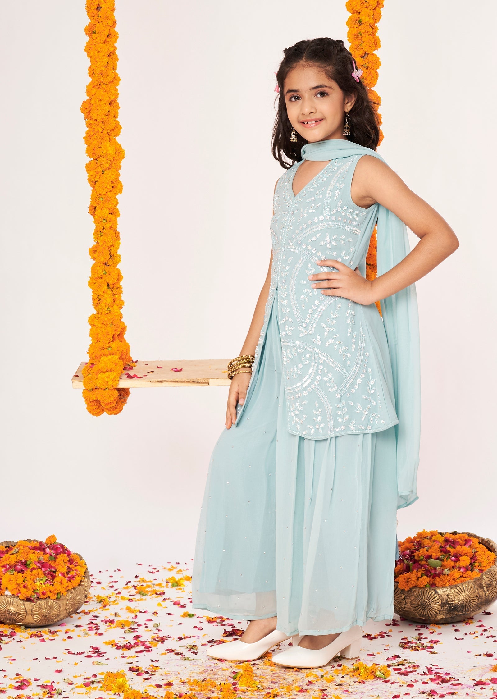 Dusty Blue Georgette Gharara Set