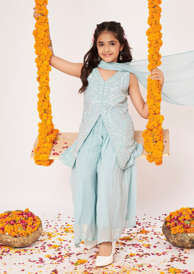 Dusty Blue Georgette Gharara Set