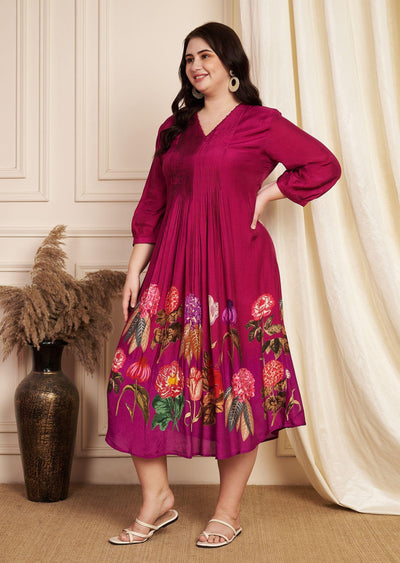 Magenta Dola Silk Midi Dress