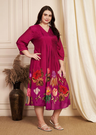 Magenta Dola Silk Midi Dress