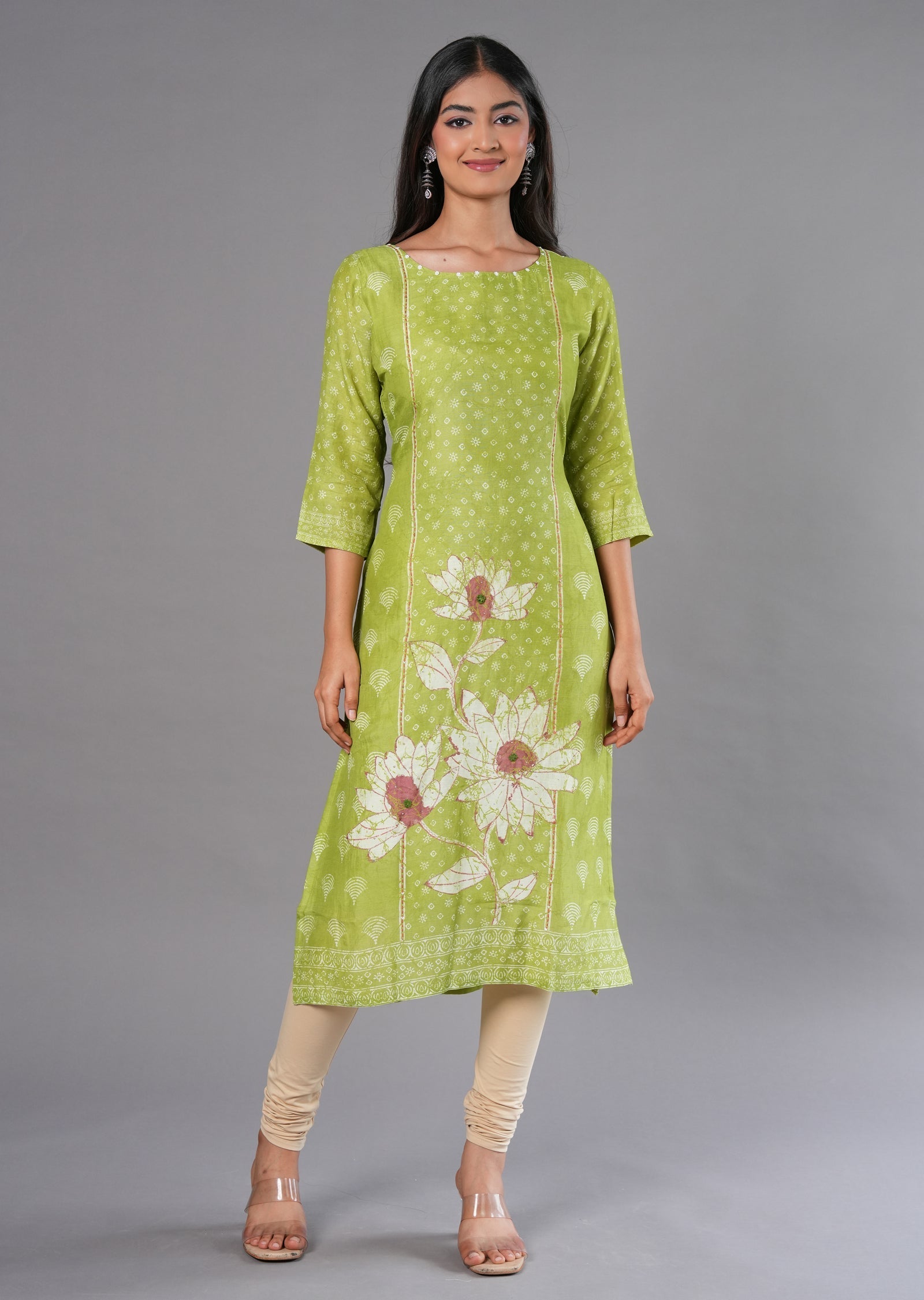 Parrot Green Linen Silk Straight Cut