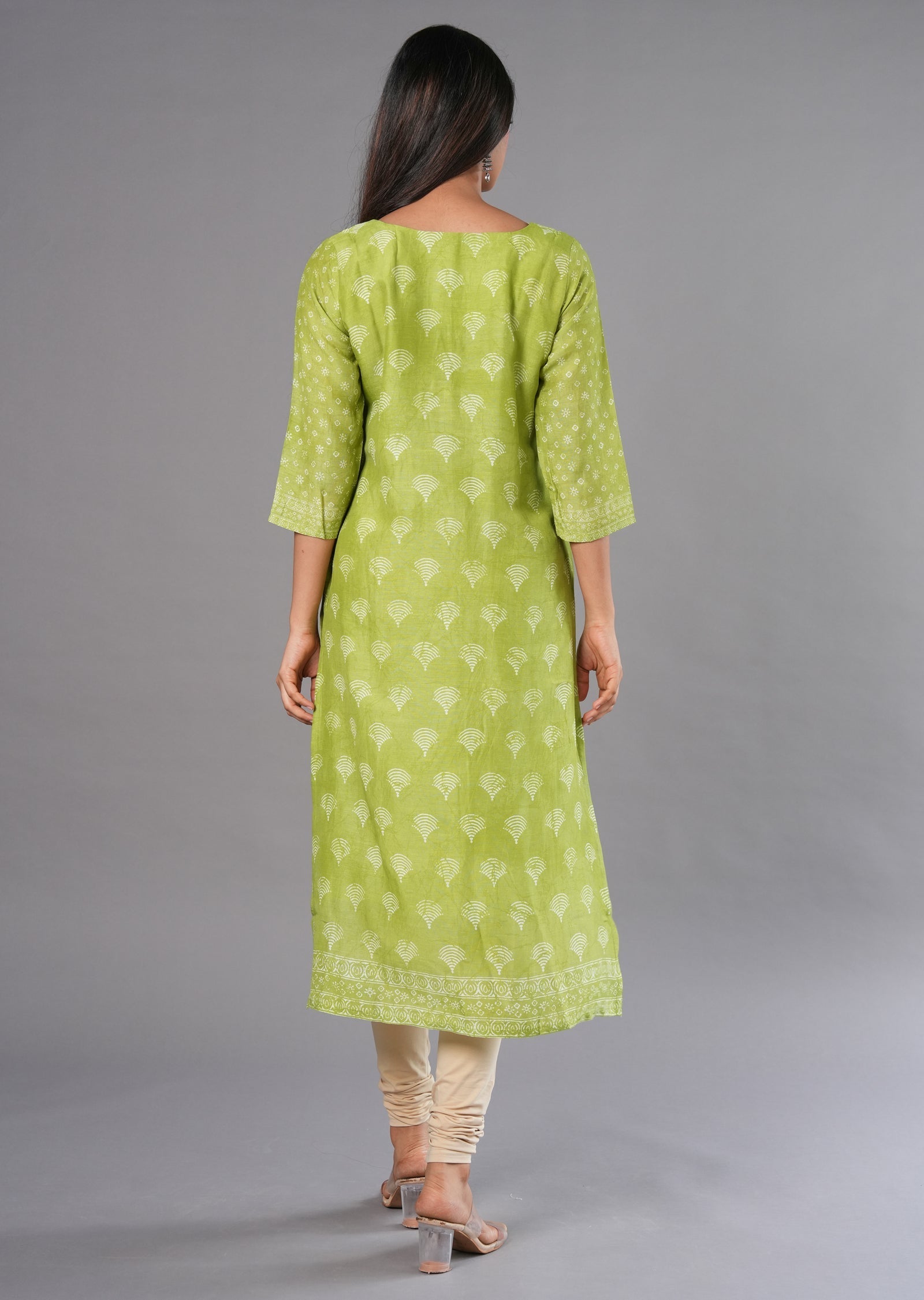 Parrot Green Linen Silk Straight Cut