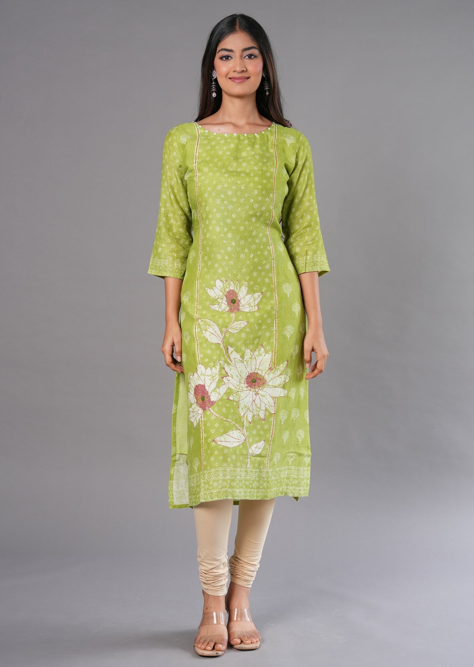 Parrot Green Linen Silk Straight Cut