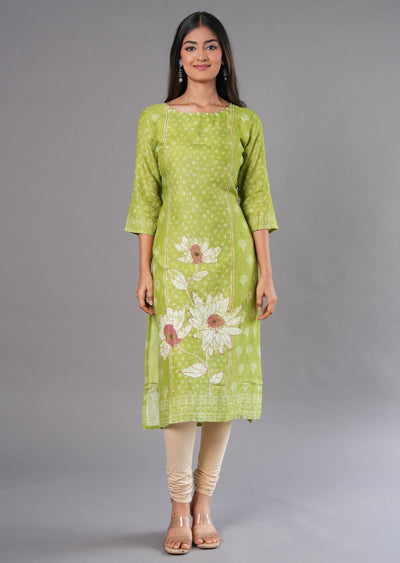 Parrot Green Linen Silk Straight Cut