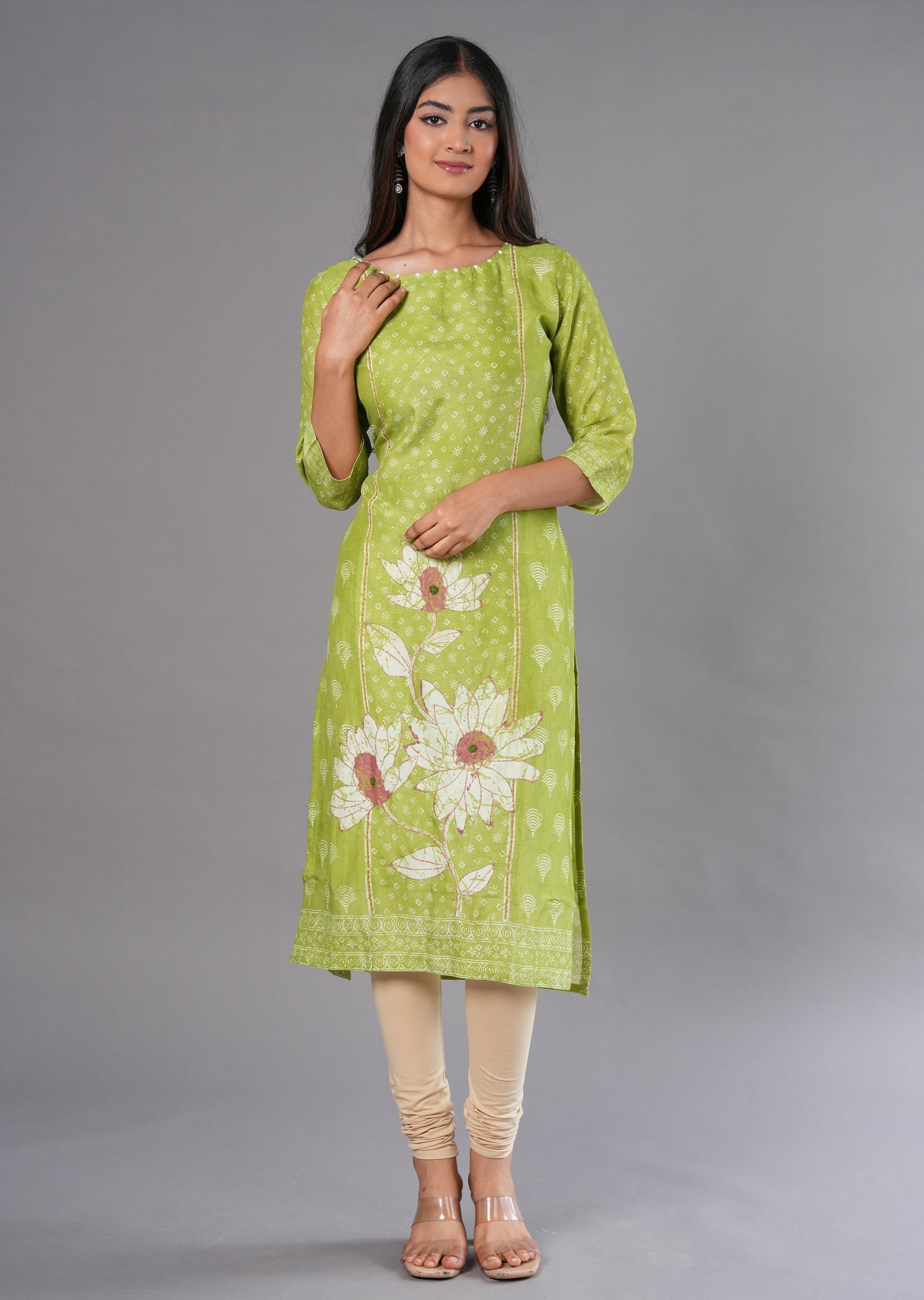 Parrot Green Linen Silk Straight Cut