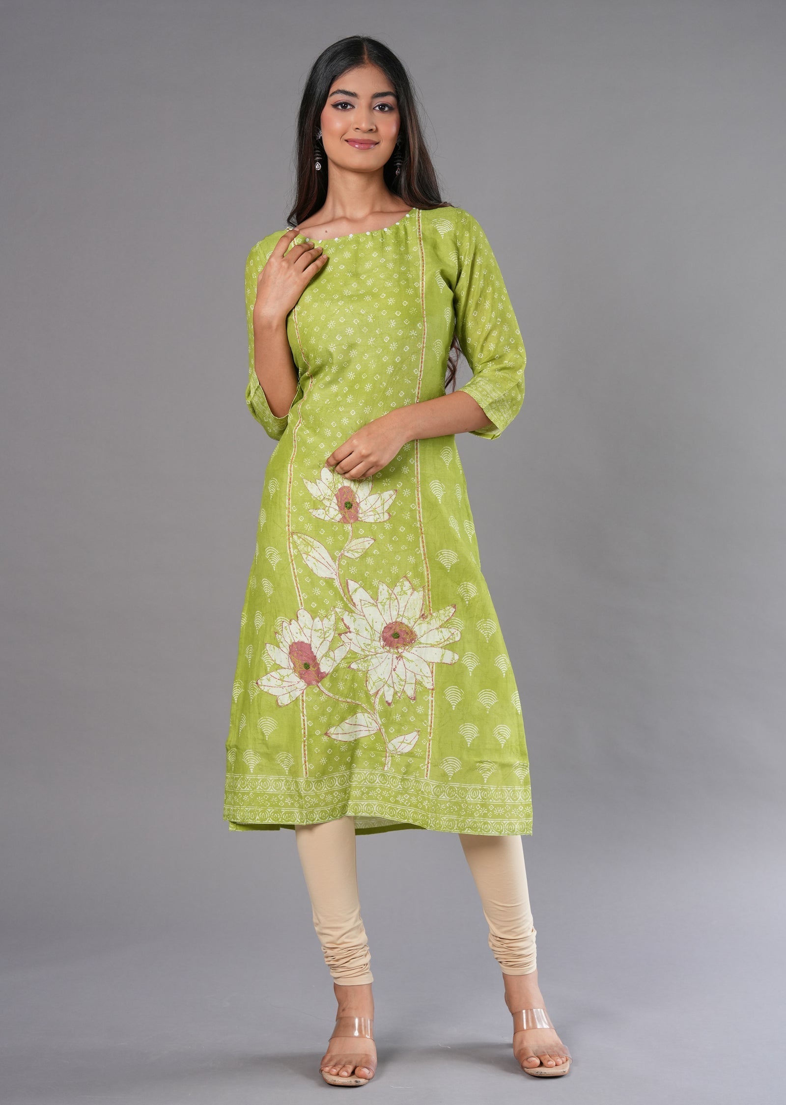 Parrot Green Linen Silk Straight Cut