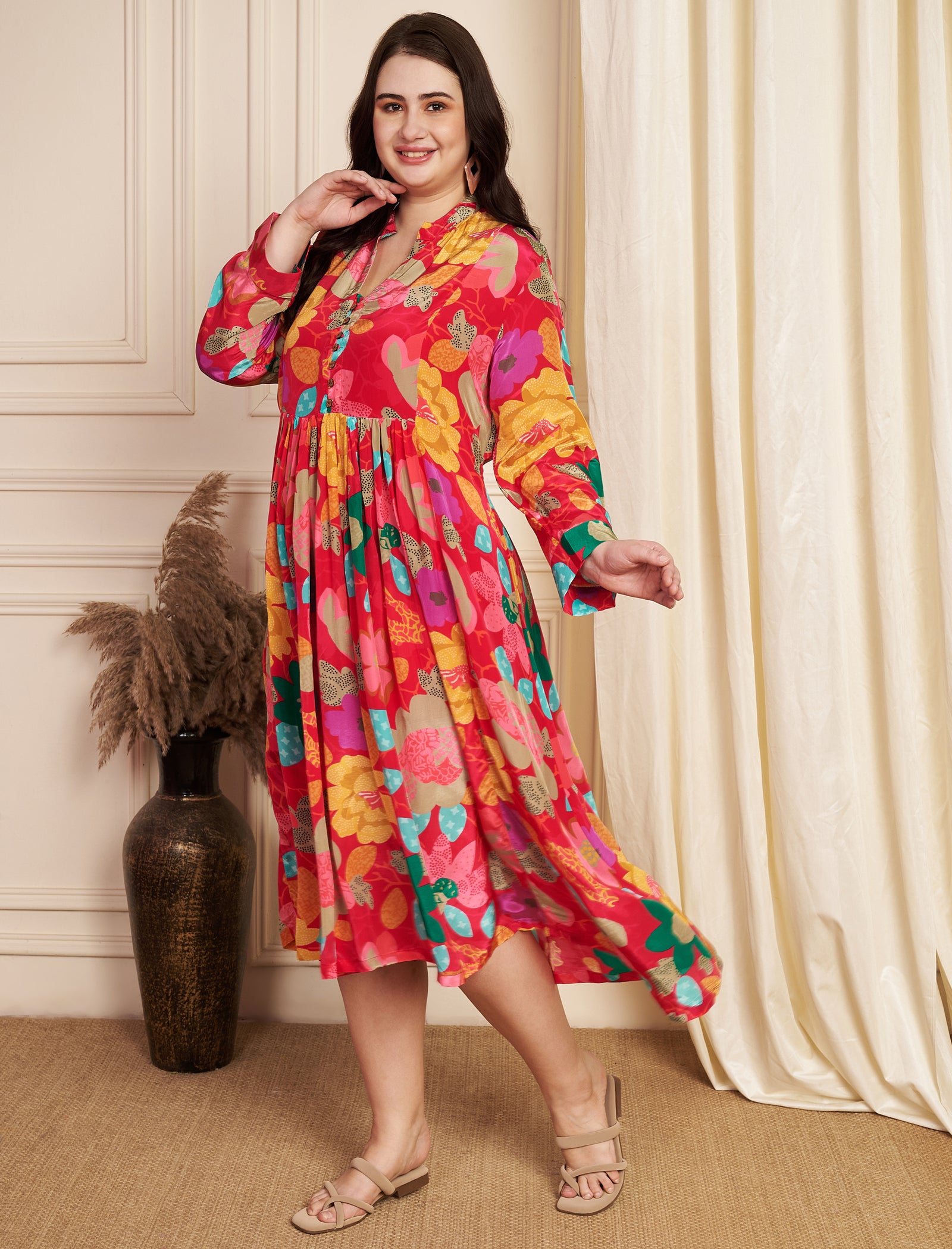 Rani Pink Crepe Midi Dress