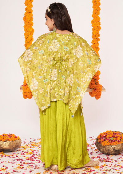 Mehndi Green Chinnon Gharara Set