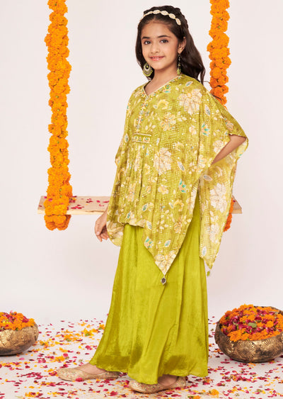 Mehndi Green Chinnon Gharara Set