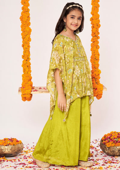 Mehndi Green Chinnon Gharara Set