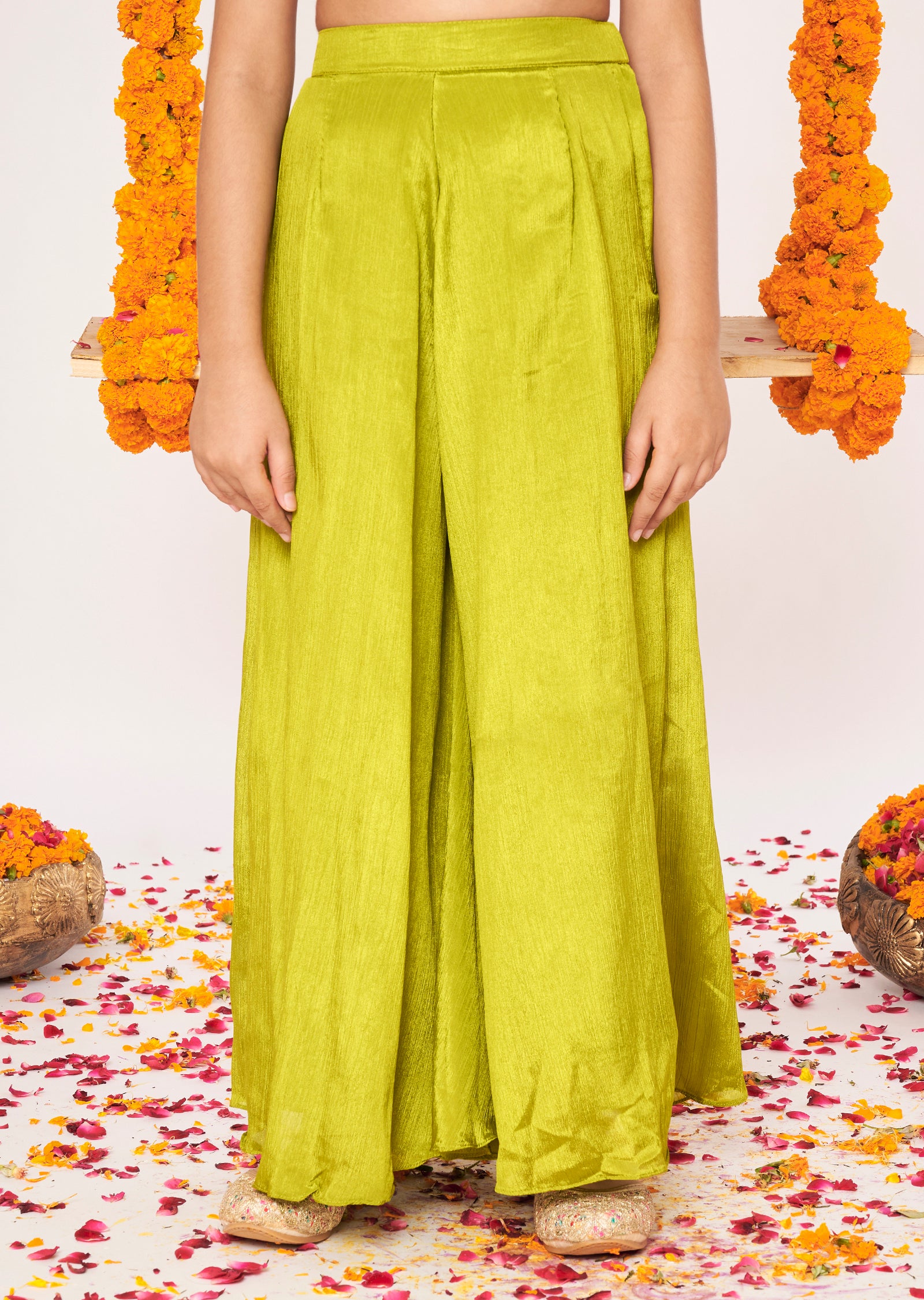 Mehndi Green Chinnon Gharara Set