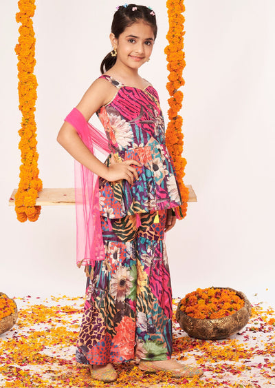 Multi Color Chinnon Gharara Set