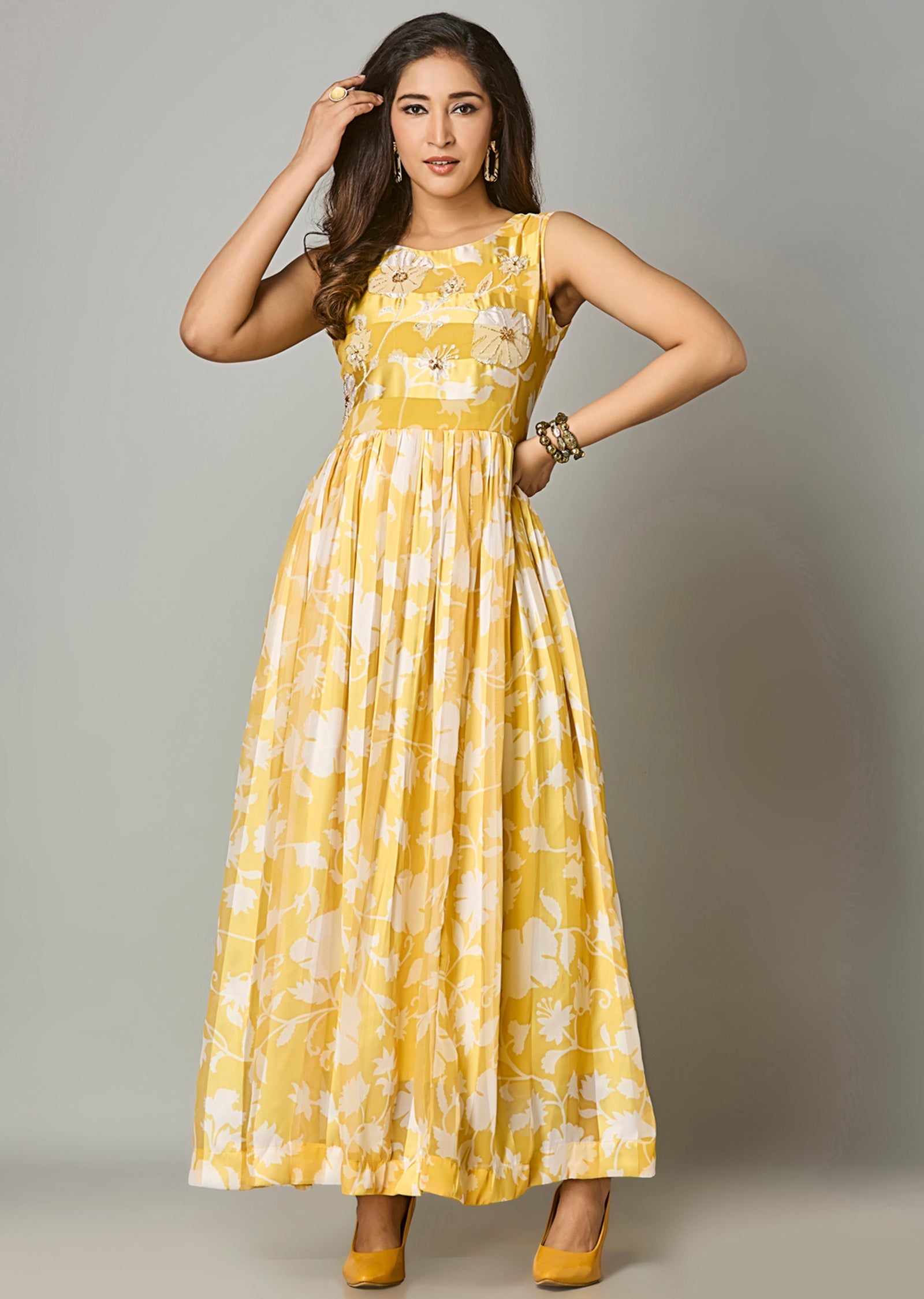 Yellow Chinnon Long Dress
