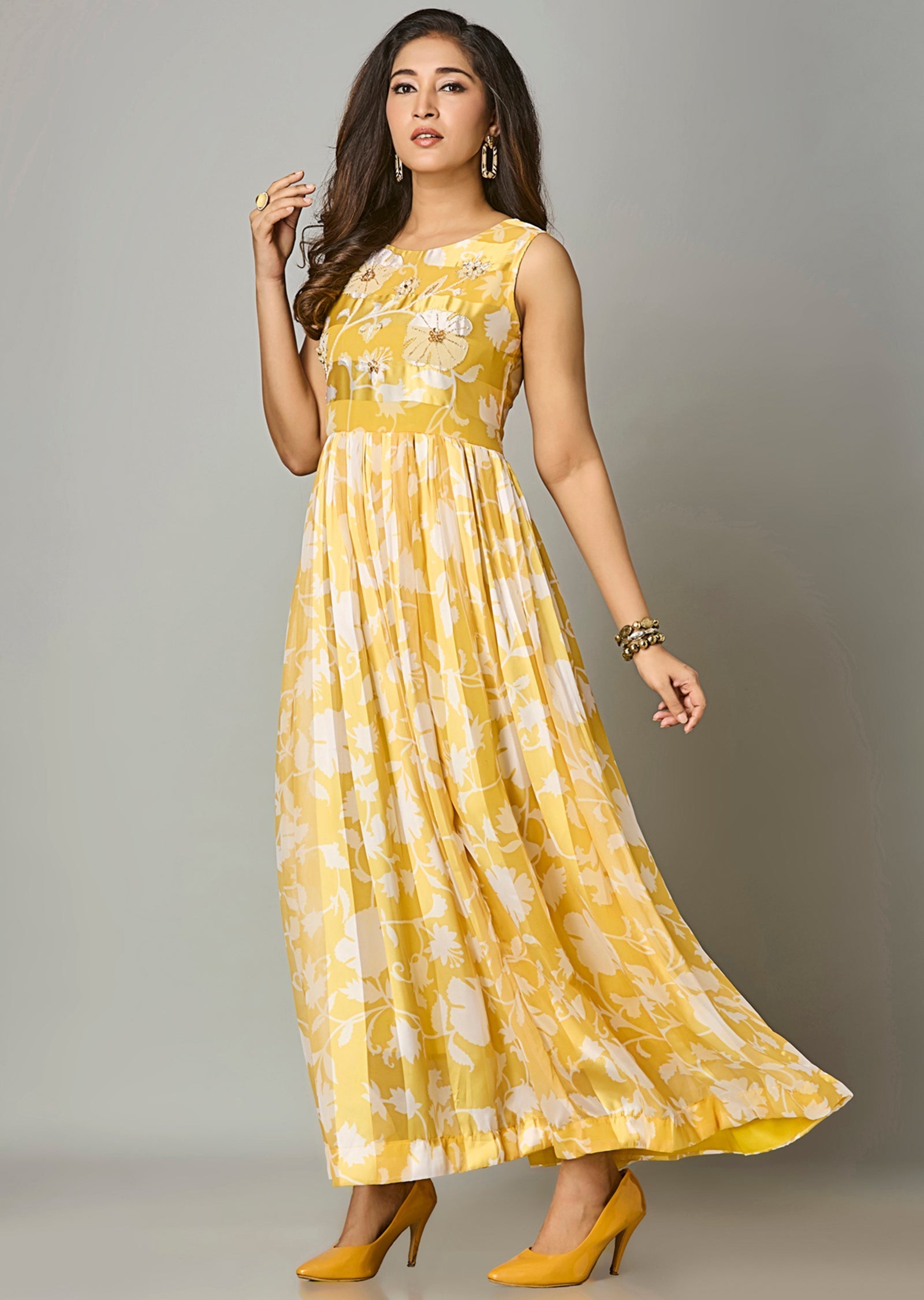 Yellow Chinnon Long Dress