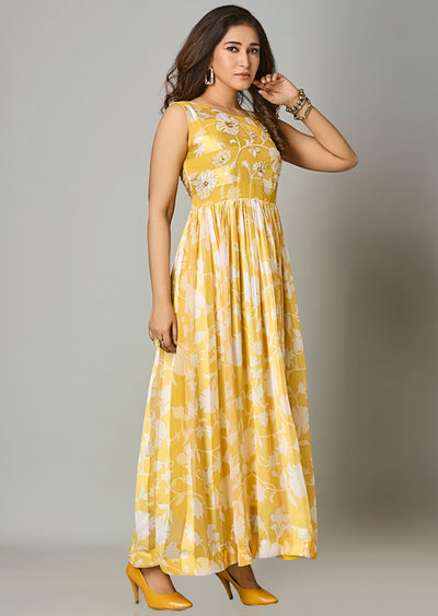 Yellow Chinnon Long Dress