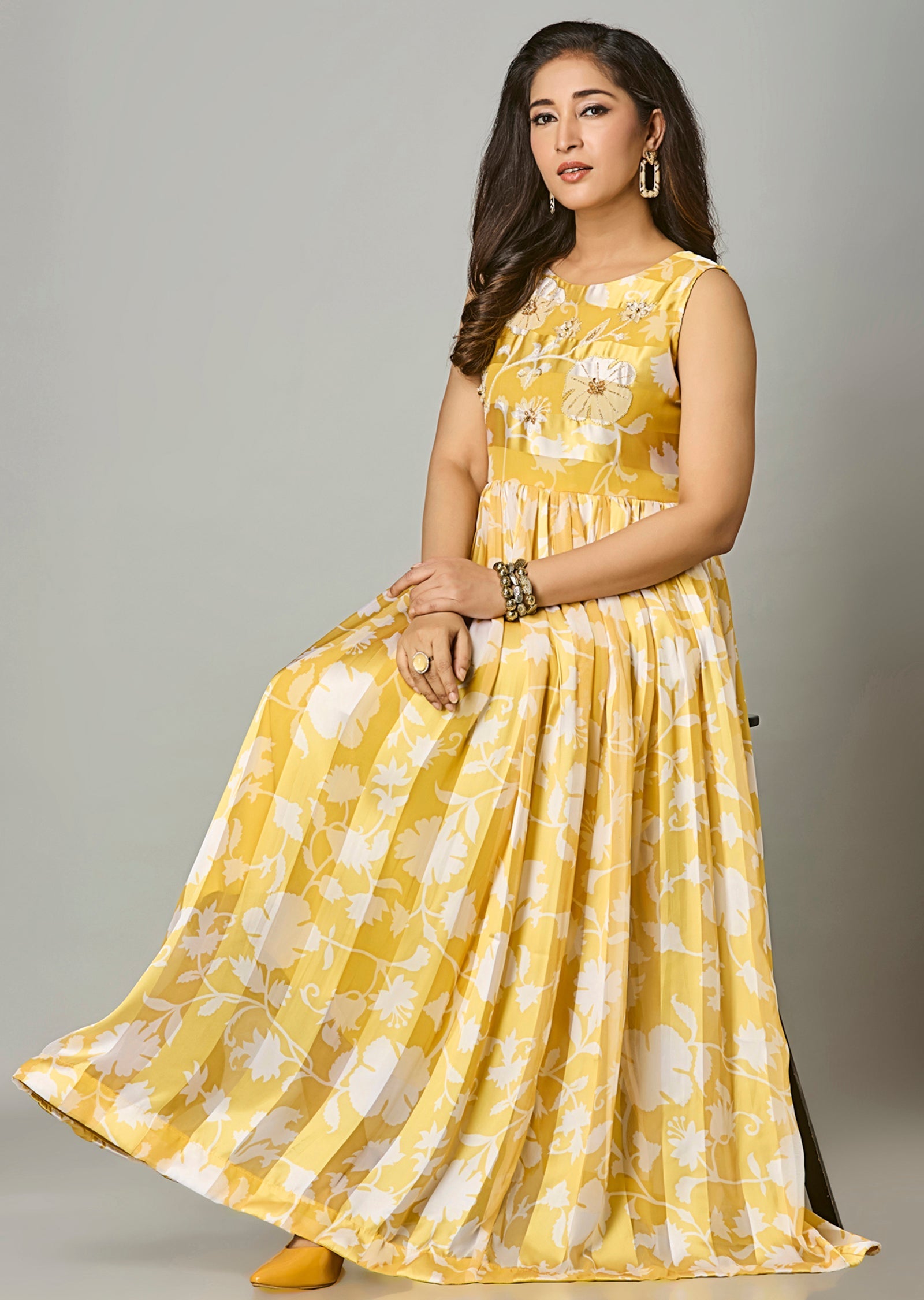 Yellow Chinnon Long Dress
