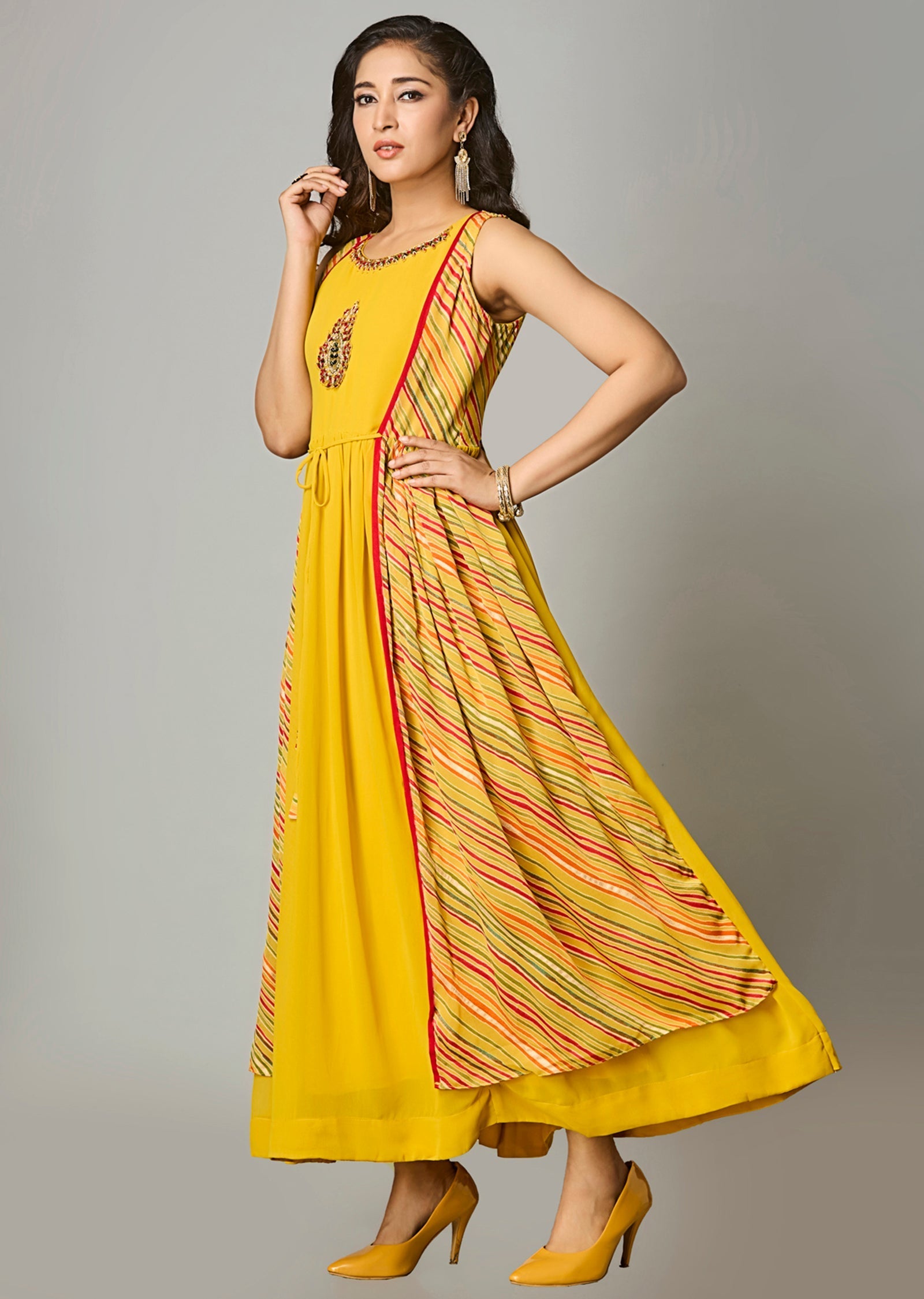 Yellow Georgette Long Dress