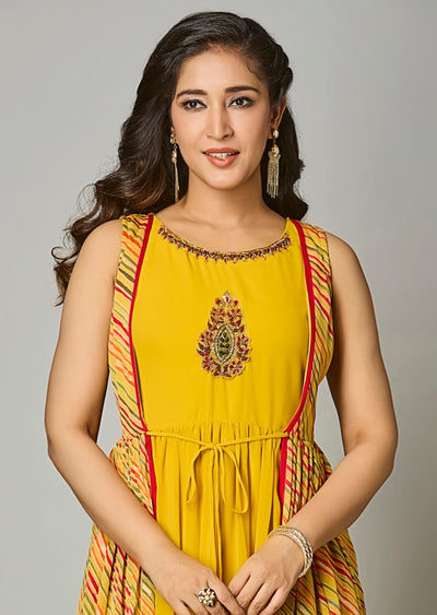 Yellow Georgette Long Dress