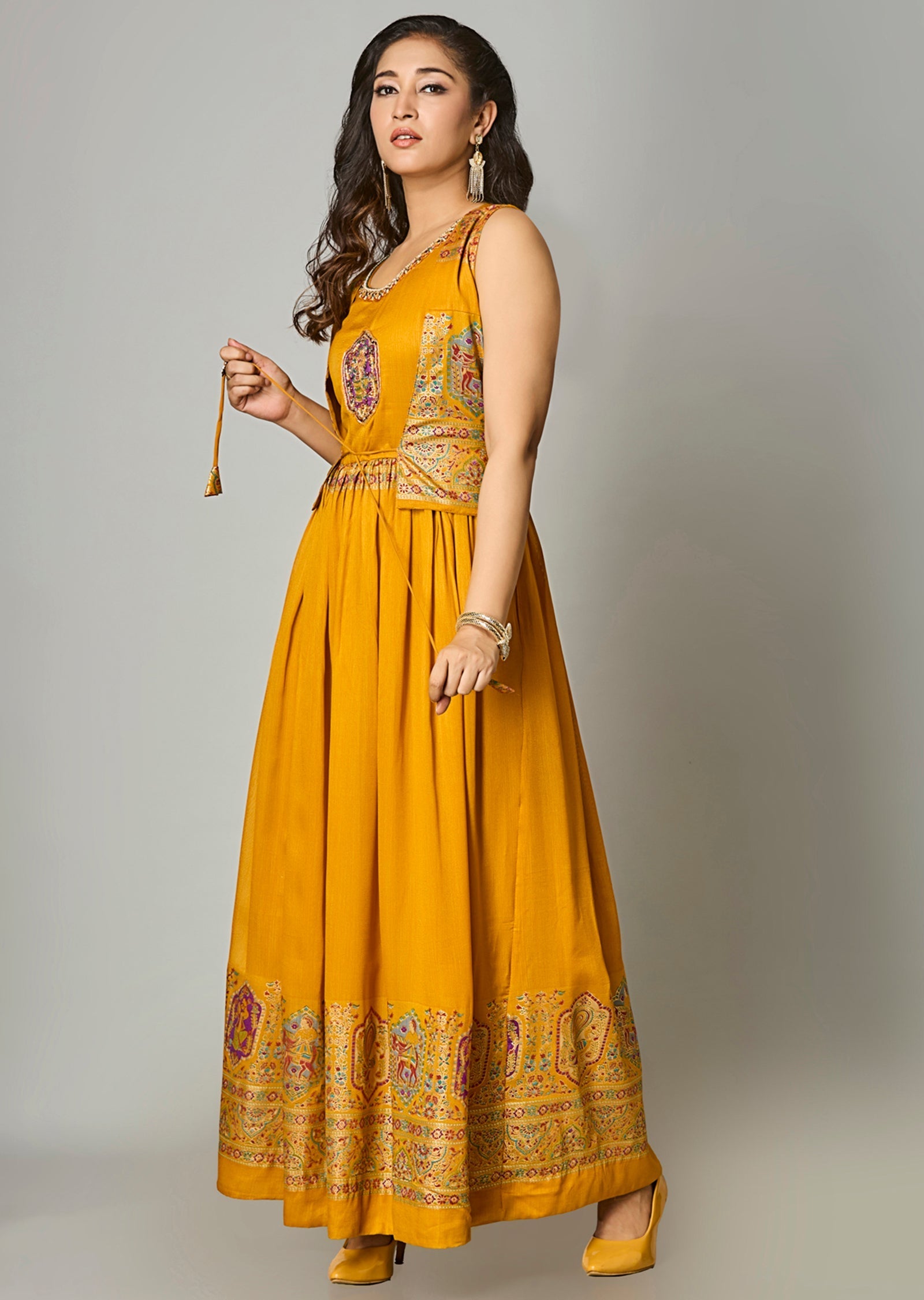 Mustard Silk Long Dress