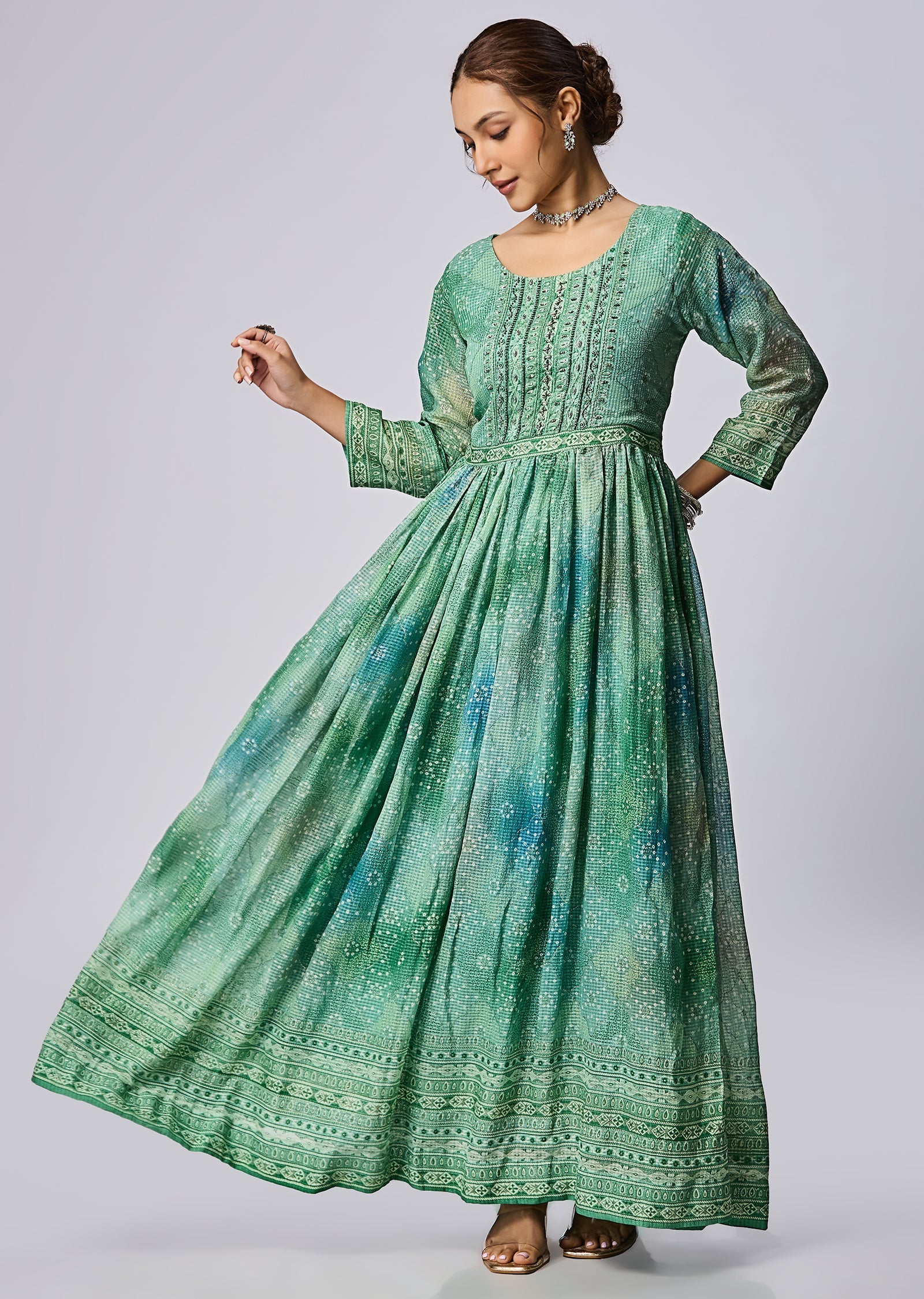 Light Green Chinnon Long Dress