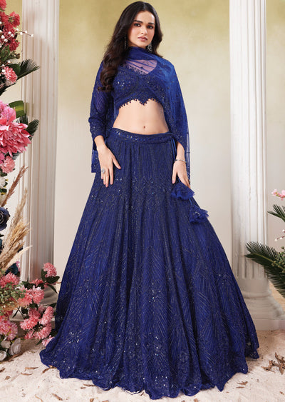 Royal Blue Net Lehenga Set