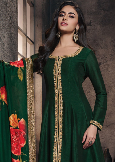 Bottle Green Silk Anarkali Suit