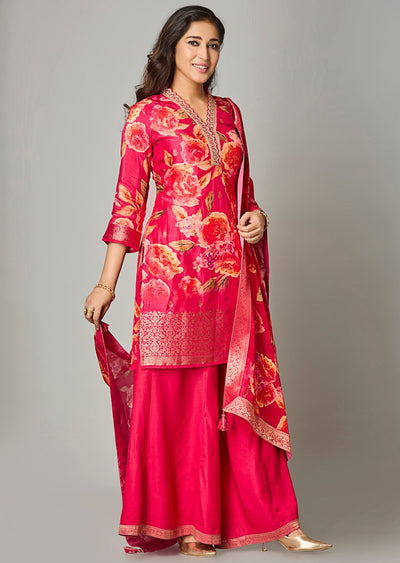 Pink Silk Straight Cut Suit
