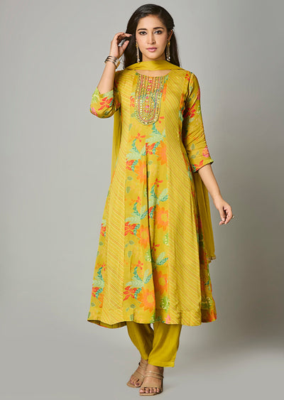 Variyali Green Chinnon Anarkali Suit