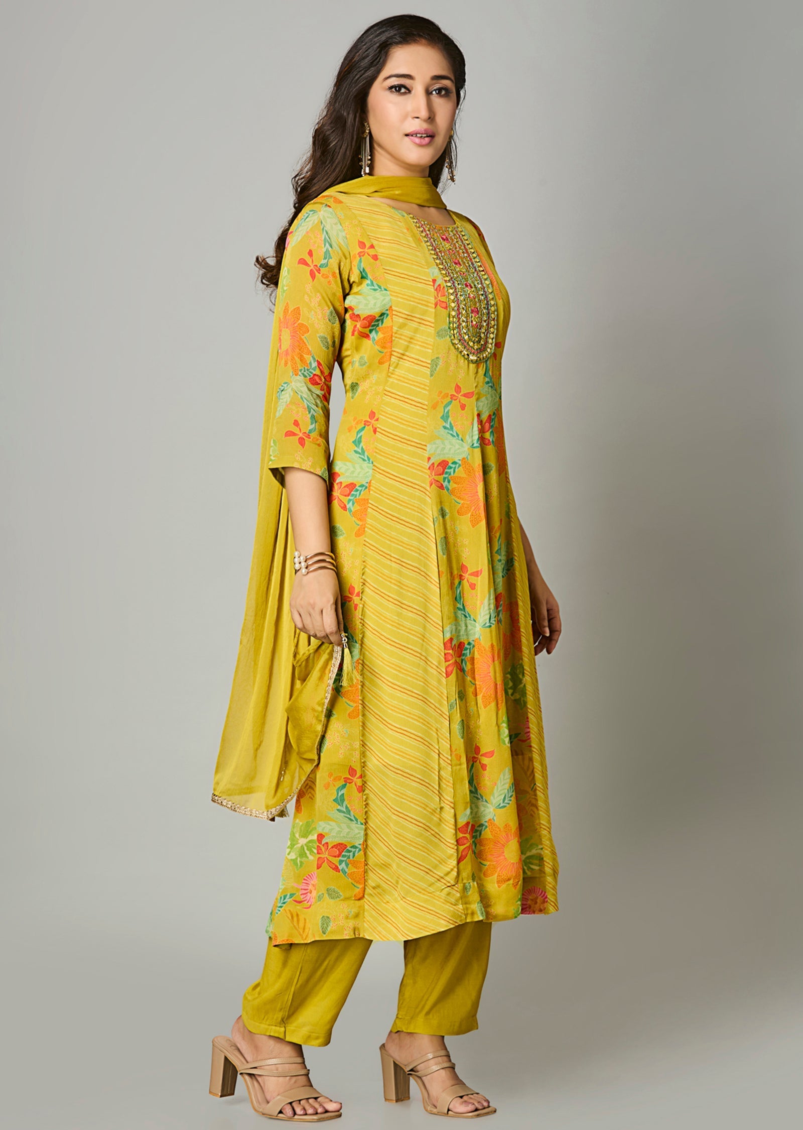 Variyali Green Chinnon Anarkali Suit